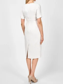 Favourbrook Araminta Short Sleeve Dress Ivory Herringbone Crease Resist Linen-Women Raceday | Dresses
