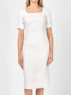 Favourbrook Araminta Short Sleeve Dress Ivory Herringbone Crease Resist Linen-Women Raceday | Dresses
