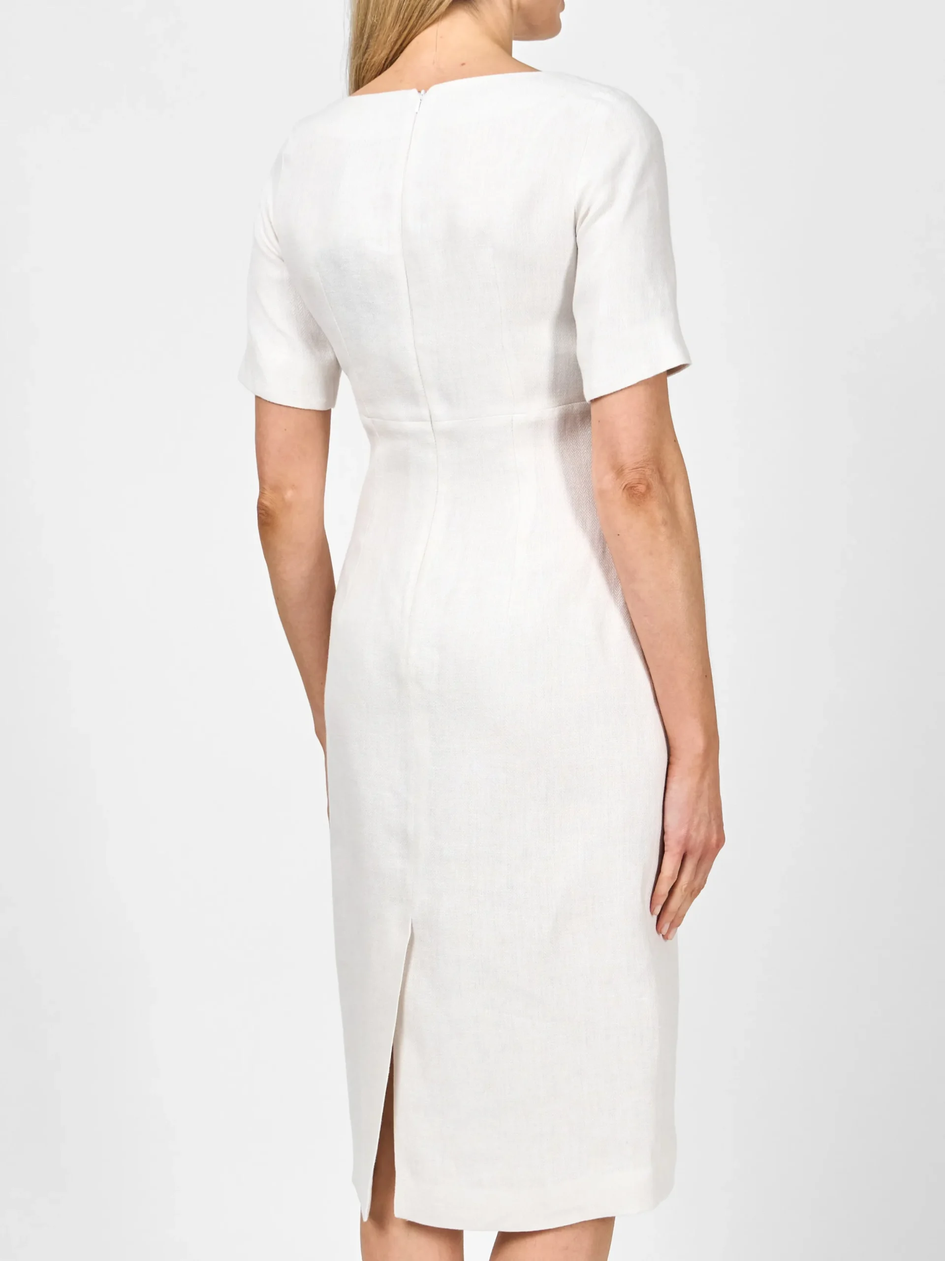 Favourbrook Araminta Short Sleeve Dress Ivory Herringbone Crease Resist Linen-Women Raceday | Dresses