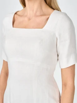 Favourbrook Araminta Short Sleeve Dress Ivory Herringbone Crease Resist Linen-Women Raceday | Dresses