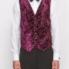 Favourbrook Aubergine Lurex Berries Velvet Single Breasted 6 Button Waistcoat- Waistcoats | Single Breasted Waistcoats