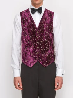 Favourbrook Aubergine Lurex Berries Velvet Single Breasted 6 Button Waistcoat- Waistcoats | Single Breasted Waistcoats
