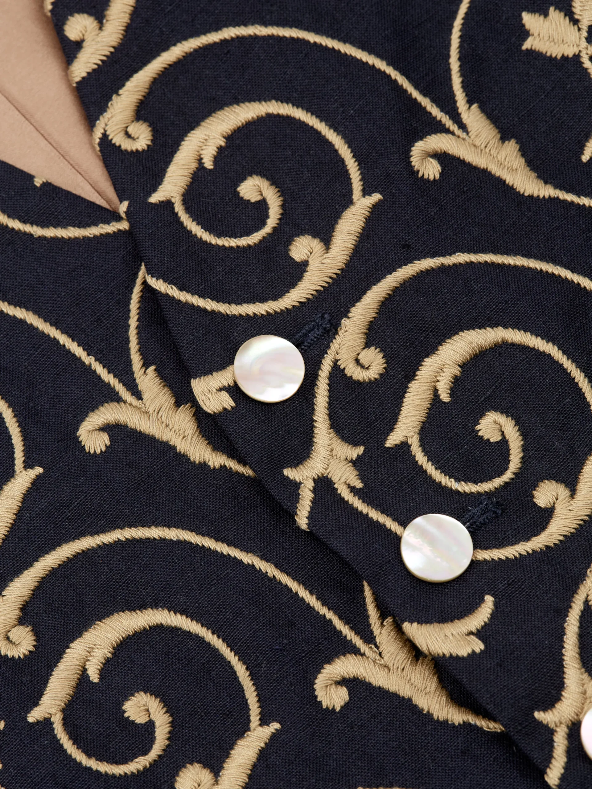 Favourbrook BD Navy Gold Swirl Linen Single Breasted 6 Button Waistcoat- Waistcoats | Single Breasted Waistcoats