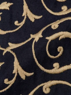 Favourbrook BD Navy Gold Swirl Linen Single Breasted 6 Button Waistcoat- Waistcoats | Single Breasted Waistcoats