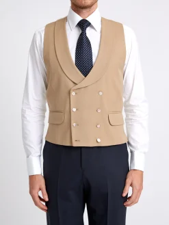 Favourbrook Beige Gabardine Wool Double Breasted 8 Button Shawl Lapel Waistcoat- Wedding Attire | Waistcoats