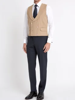 Favourbrook Beige Gabardine Wool Double Breasted 8 Button Shawl Lapel Waistcoat- Wedding Attire | Waistcoats