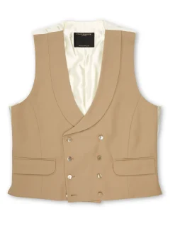 Favourbrook Beige Gabardine Wool Double Breasted 8 Button Shawl Lapel Waistcoat- Wedding Attire | Waistcoats