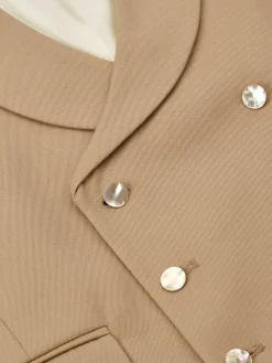 Favourbrook Beige Gabardine Wool Double Breasted 8 Button Shawl Lapel Waistcoat- Wedding Attire | Waistcoats
