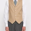 Favourbrook Beige Gabardine Wool Single Breasted 6 Button Notch Lapel Waistcoat- Waistcoats | Single Breasted Waistcoats