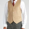 Favourbrook Beige Gabardine Wool Single Breasted 6 Button Waistcoat- Waistcoats | Royal Ascot Waistcoats