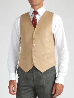 Favourbrook Beige Gabardine Wool Single Breasted 6 Button Waistcoat- Waistcoats | Royal Ascot Waistcoats