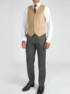 Favourbrook Beige Gabardine Wool Single Breasted 6 Button Waistcoat- Waistcoats | Royal Ascot Waistcoats