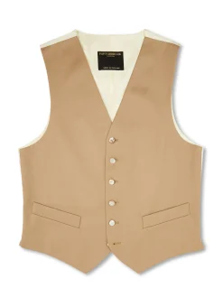 Favourbrook Beige Gabardine Wool Single Breasted 6 Button Waistcoat- Waistcoats | Royal Ascot Waistcoats