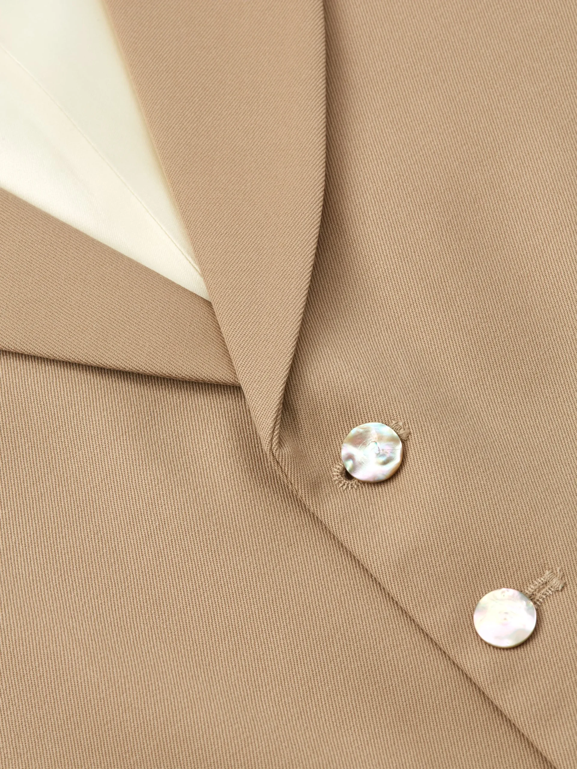 Favourbrook Beige Gabardine Wool Single Breasted 6 Button Notch Lapel Waistcoat- Waistcoats | Single Breasted Waistcoats