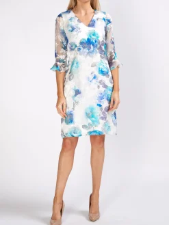 Favourbrook Bella Dress Cobalt Ivory Rosa Silk Devore Chiffon-Women Dresses