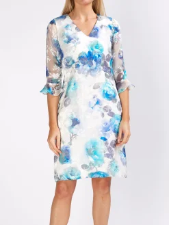 Favourbrook Bella Dress Cobalt Ivory Rosa Silk Devore Chiffon-Women Dresses