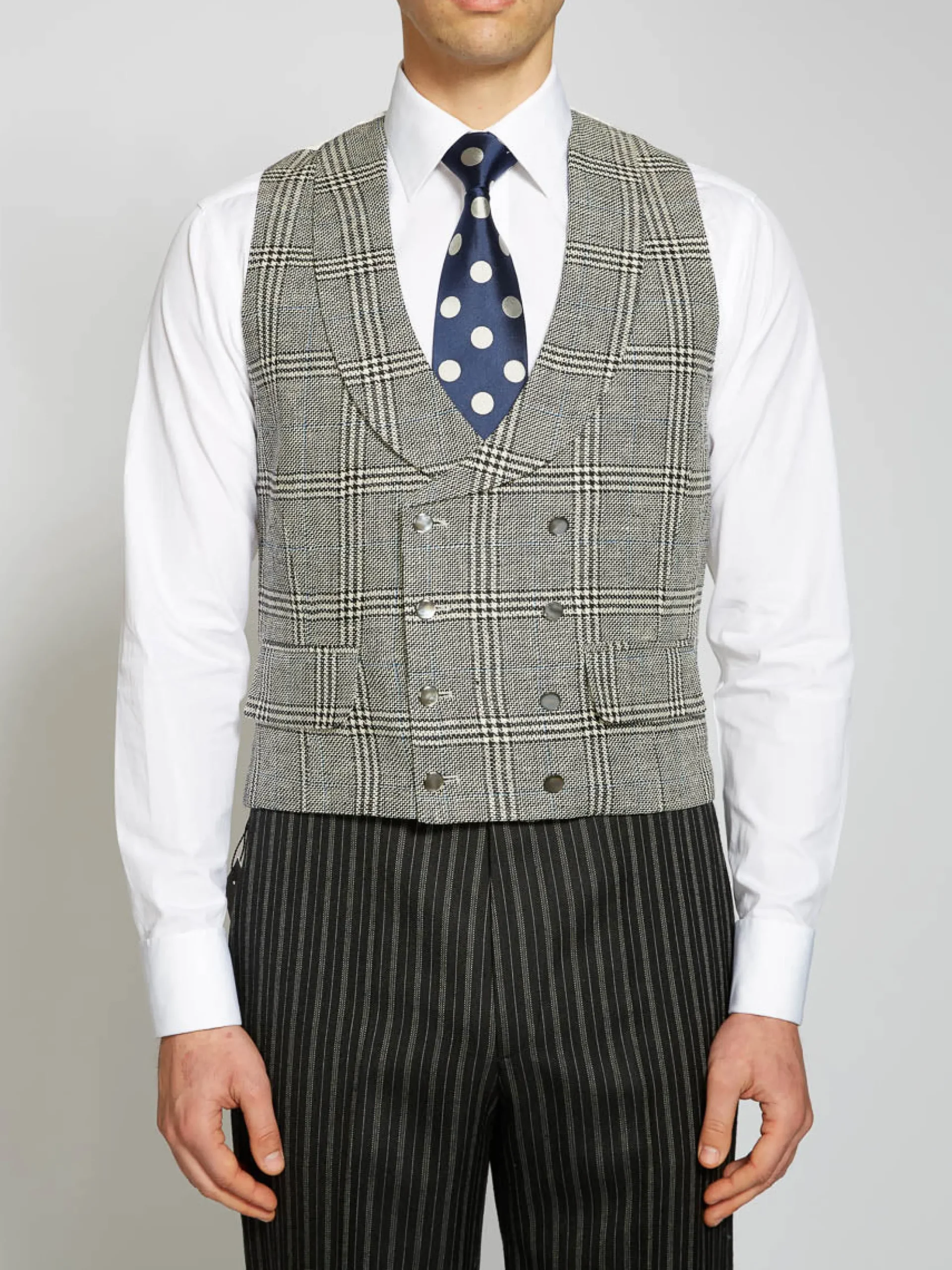 Favourbrook Belmont Black/Ecru Double Breasted 8 Button Shawl Lapel Waistcoat- Waistcoats | Royal Ascot Waistcoats