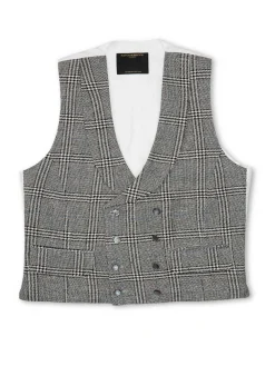 Favourbrook Belmont Black/Ecru Double Breasted 8 Button Shawl Lapel Waistcoat- Waistcoats | Royal Ascot Waistcoats