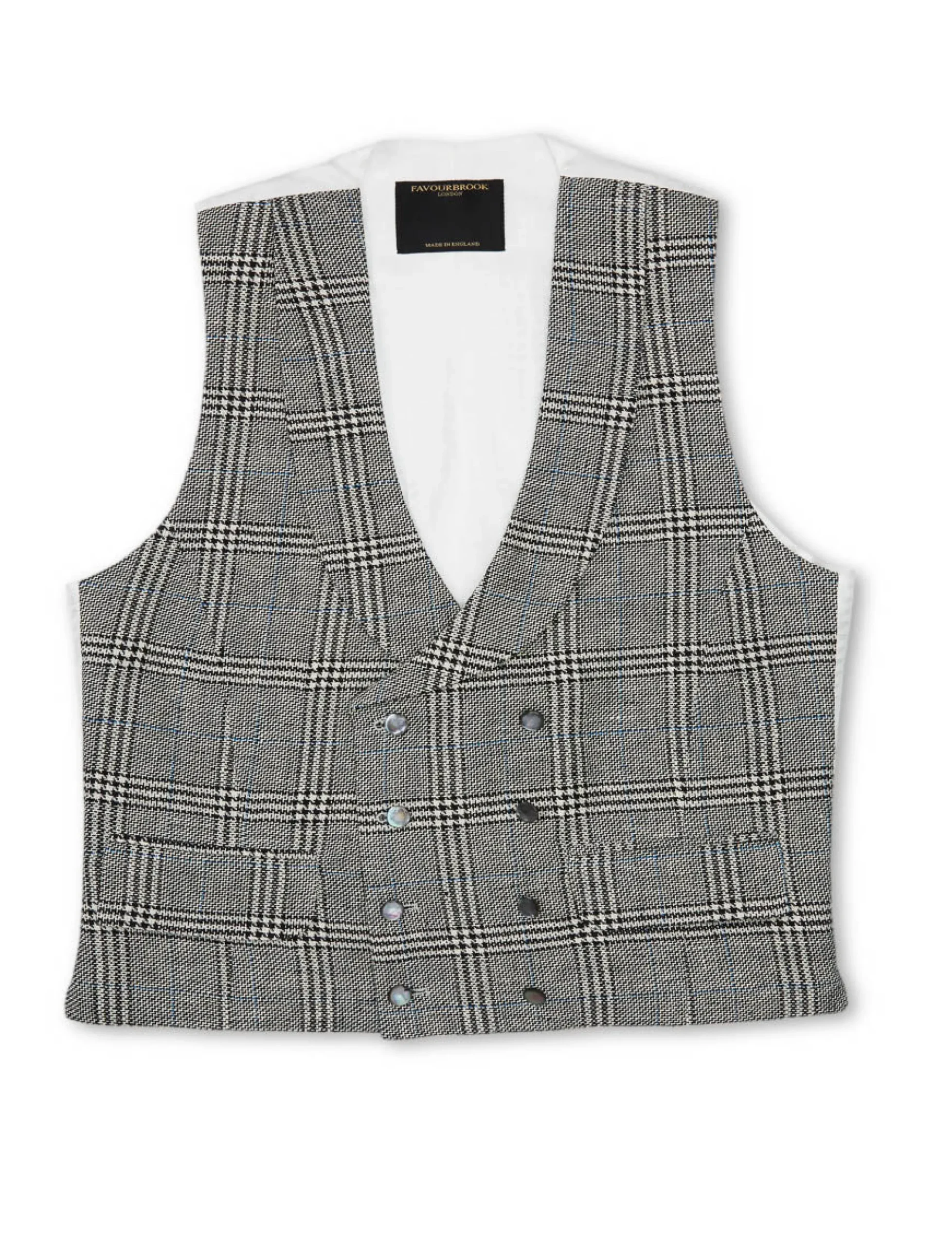 Favourbrook Belmont Black/Ecru Double Breasted 8 Button Shawl Lapel Waistcoat- Waistcoats | Royal Ascot Waistcoats