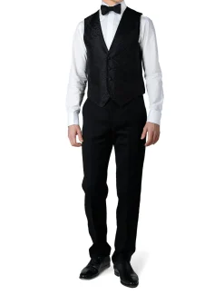 Favourbrook Black Albert Silk Single Breasted 4 Button Piped Waistcoat- Waistcoats | Evening Waistcoats