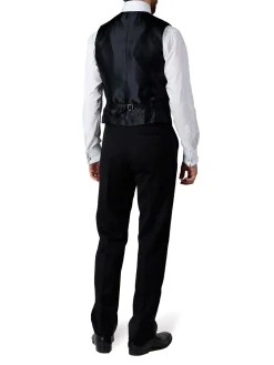 Favourbrook Black Albert Silk Single Breasted 4 Button Piped Waistcoat- Waistcoats | Evening Waistcoats