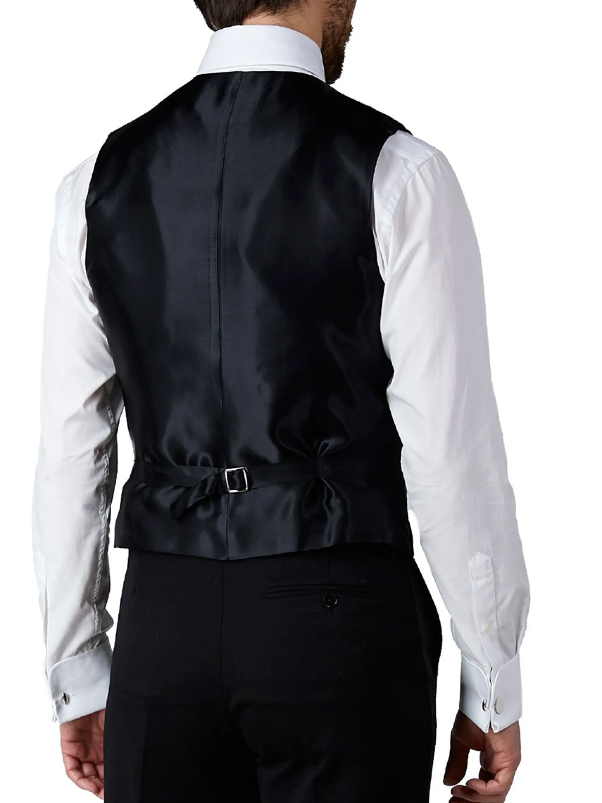Favourbrook Black Albert Silk Single Breasted 4 Button Piped Waistcoat- Waistcoats | Evening Waistcoats