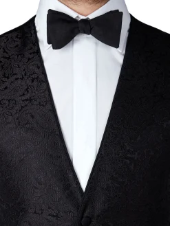 Favourbrook Black Albert Silk Single Breasted 4 Button Piped Waistcoat- Waistcoats | Evening Waistcoats