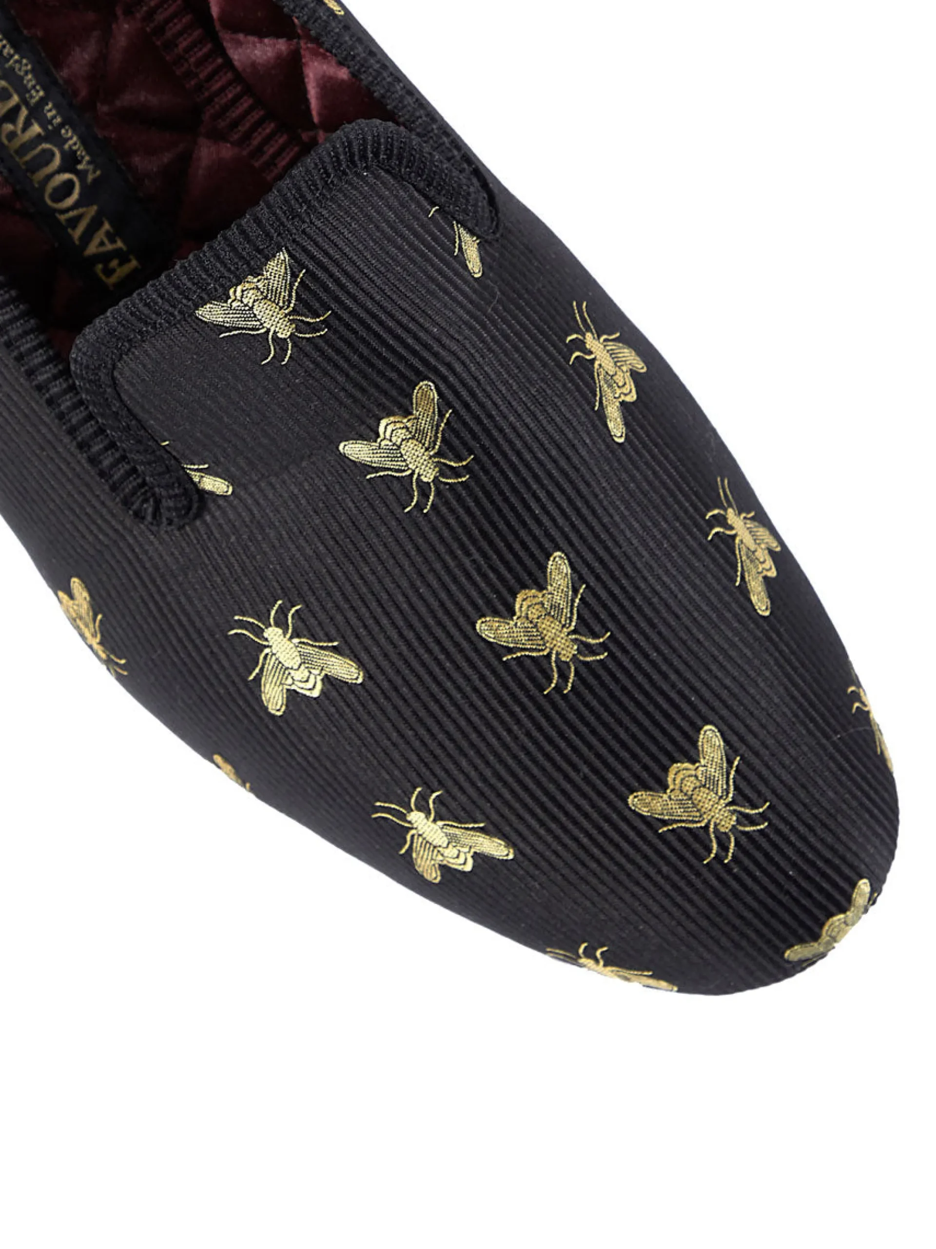 Favourbrook Black Bees Silk & Leather Slippers- Slippers