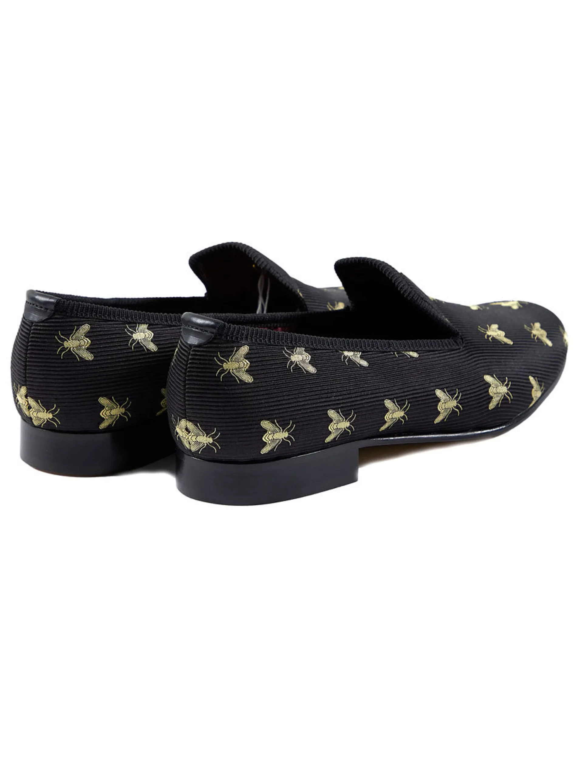 Favourbrook Black Bees Silk & Leather Slippers- Slippers