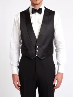 Favourbrook Black Duchesse Satin Silk Single Breasted 3 Button Shawl Lapel Waistcoat- Waistcoats | Single Breasted Waistcoats