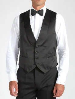 Favourbrook Black Duchesse Satin Silk Single Breasted 4 Button Shawl Lapel Waistcoat- Eveningwear | Waistcoats