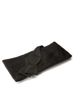Favourbrook Black Duchesse Satin Silk Pleated Cummerbund & Bow Tie Set- Eveningwear | Bow Ties & Cummerbund Sets