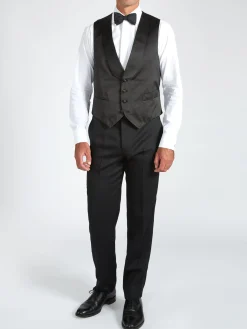 Favourbrook Black Duchesse Satin Silk Single Breasted 4 Button Shawl Lapel Waistcoat- Eveningwear | Waistcoats