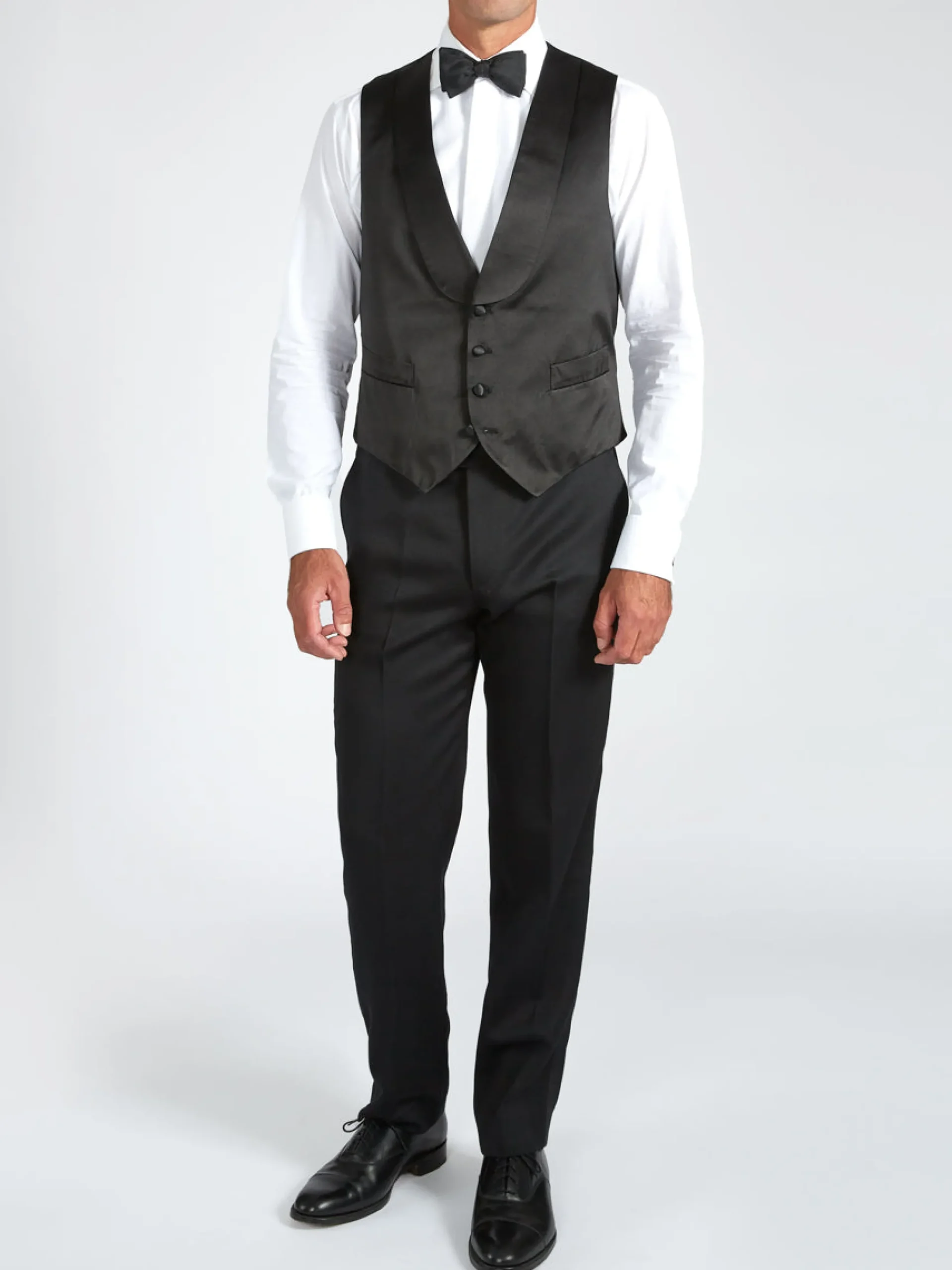 Favourbrook Black Duchesse Satin Silk Single Breasted 4 Button Shawl Lapel Waistcoat- Eveningwear | Waistcoats