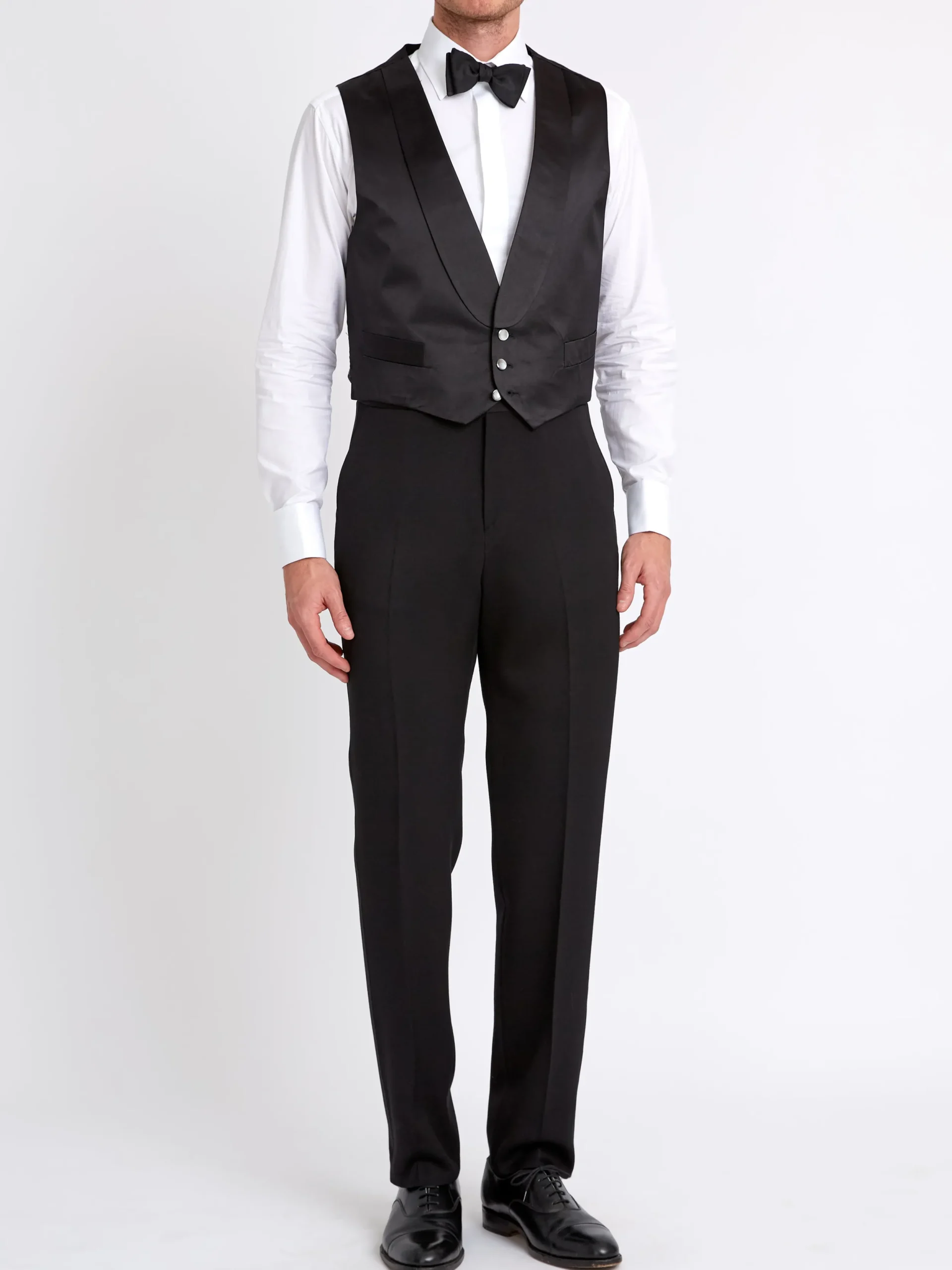 Favourbrook Black Duchesse Satin Silk Single Breasted 3 Button Shawl Lapel Waistcoat- Waistcoats | Single Breasted Waistcoats