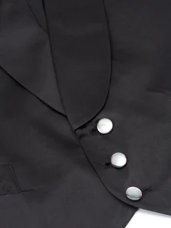 Favourbrook Black Duchesse Satin Silk Single Breasted 3 Button Shawl Lapel Waistcoat- Waistcoats | Single Breasted Waistcoats