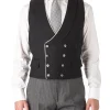 Favourbrook Black Gabardine Wool Double Breasted 8 Button Shawl Lapel Piped Waistcoat- Waistcoats | Royal Ascot Waistcoats