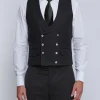 Favourbrook Black Gabardine Wool Double Breasted 8 Button Shawl Lapel Waistcoat- Waistcoats | Shawl Lapel Waistcoats