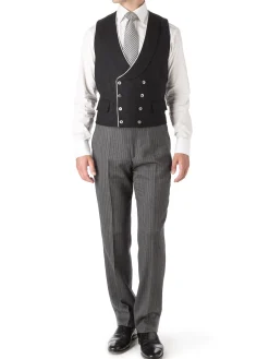 Favourbrook Black Gabardine Wool Double Breasted 8 Button Shawl Lapel Piped Waistcoat- Waistcoats | Royal Ascot Waistcoats