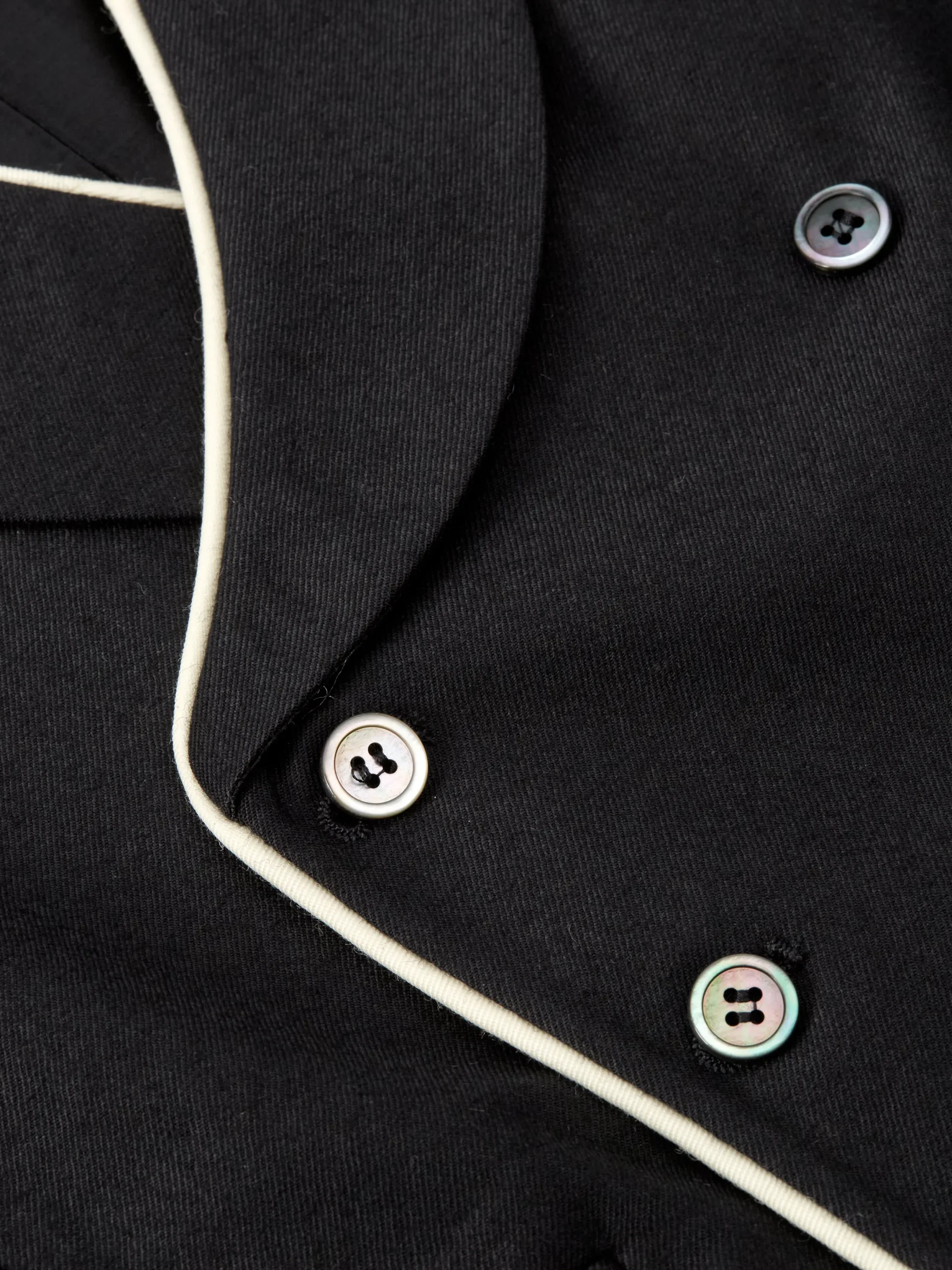 Favourbrook Black Gabardine Wool Double Breasted 8 Button Shawl Lapel Piped Waistcoat- Waistcoats | Royal Ascot Waistcoats