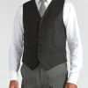 Favourbrook Black Gabardine Wool Single Breasted 6 Button Waistcoat- Waistcoats | Evening Waistcoats
