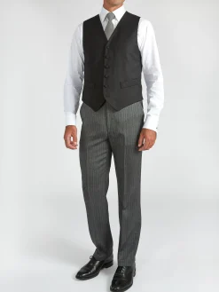 Favourbrook Black Gabardine Wool Single Breasted 6 Button Waistcoat- Waistcoats | Evening Waistcoats