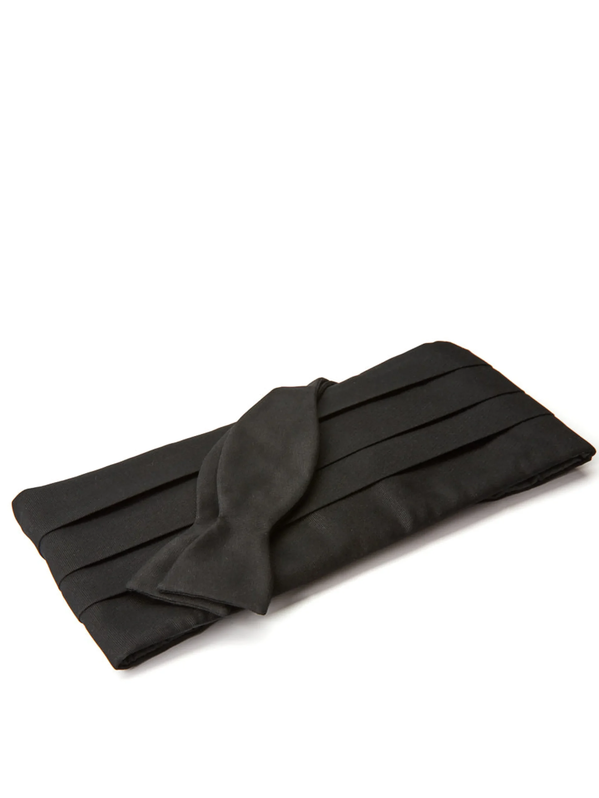Favourbrook Black Grosgrain Silk Pleated Cummerbund & Bow Tie Set- Bow Ties & Cummerbund Sets