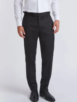 Favourbrook Black Hampton Wool Flat Front Dress Trouser- Eveningwear | Trousers