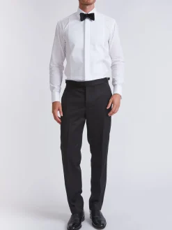 Favourbrook Black Hampton Wool Flat Front Dress Trouser- Eveningwear | Trousers