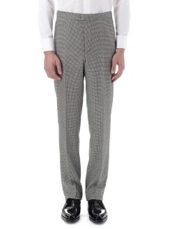 Favourbrook Black Houndstooth Wool High Waisted Flat Front Trouser- Groomswear | Trousers