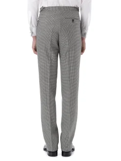 Favourbrook Black Houndstooth Wool High Waisted Flat Front Trouser- Groomswear | Trousers