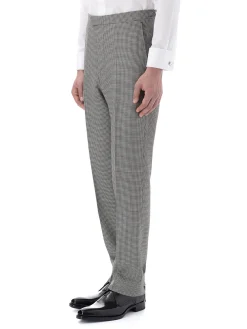 Favourbrook Black Houndstooth Wool High Waisted Flat Front Trouser- Groomswear | Trousers