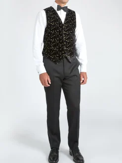 Favourbrook Black Lurex Berries Velvet Single Breasted 6 Button Waistcoat- Waistcoats | Evening Waistcoats