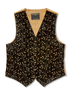 Favourbrook Black Lurex Berries Velvet Single Breasted 6 Button Waistcoat- Waistcoats | Evening Waistcoats